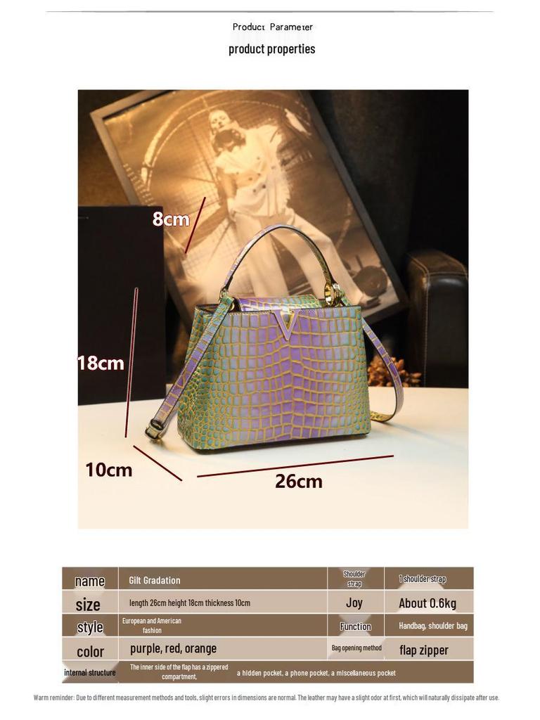 2024 Genuine Leather Crocodile Pattern Tote: Versatile Women's Shoulder & Crossbody Bag