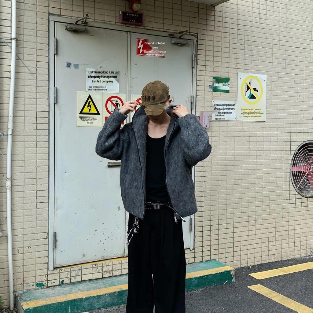 70% Wool Full-Zip Mohair Hooded Sweater Jacket for Autumn/Winter