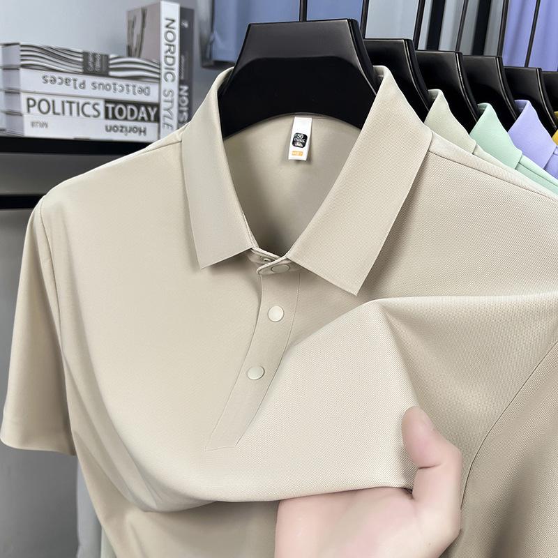 Men's Summer 2026 Seamless Lapel Polo: Mid-aged Casual Solid Color Short Sleeve T-shirt
