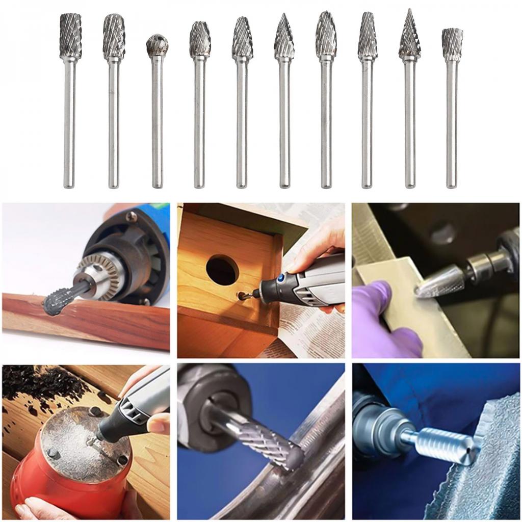 Long Lasting Carbide Steel DoubleCut Grinding Heads Set 10 Piece DIY Tool Kit