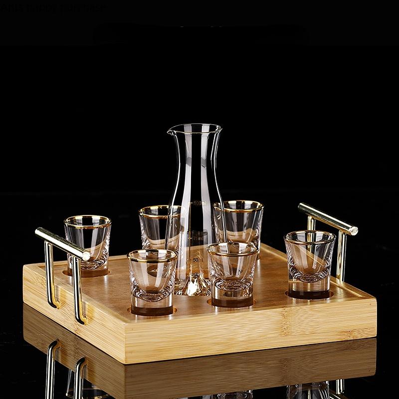 Weinglas-Set, transparentes Kristallglas, Flagon, Weinglas, Flachmann, Trinkgeschirr, Weintopf, Weinbecher, Holzpaletten, Geschenkbox