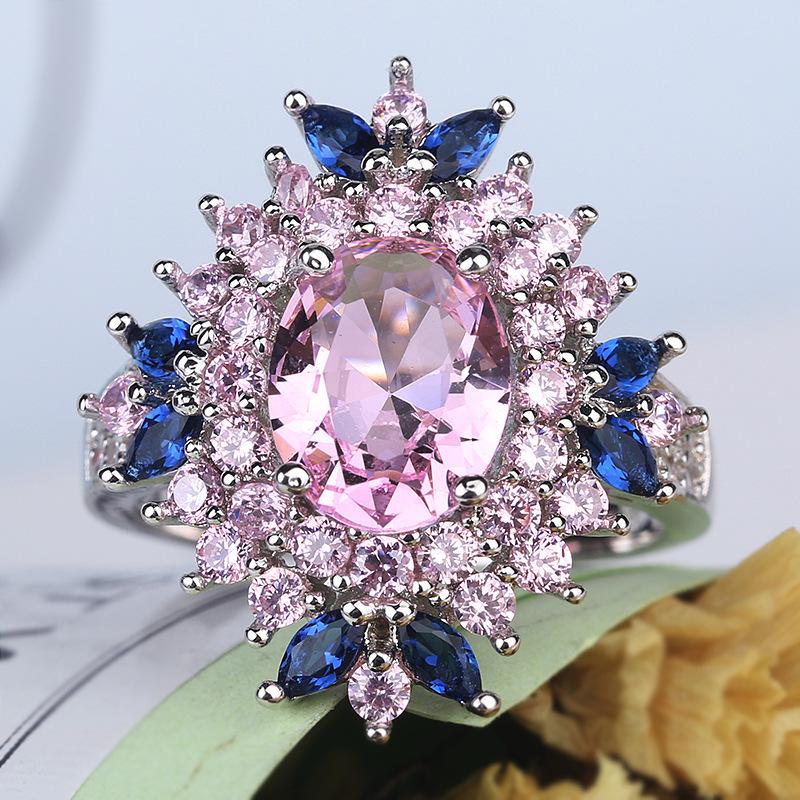 Accessories Colored Flower Zircon Ring Aaa Zirconium Diamond Ring Ring Ring, Ornament