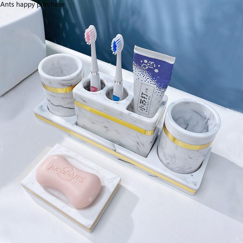 Σετ Μπάνιου Ρητίνης Είδη Τουαλέτας Επιτραπέζιο Σετ Πλυσίματος Σαπουνοθήκη Κύπελλο Στοματικού Διαλύματος Θήκη Οδοντόβουρτσας Μπουκάλι Λοσιόν Κύπελλο Αποθήκευσης Δίσκος Αποθήκευσης