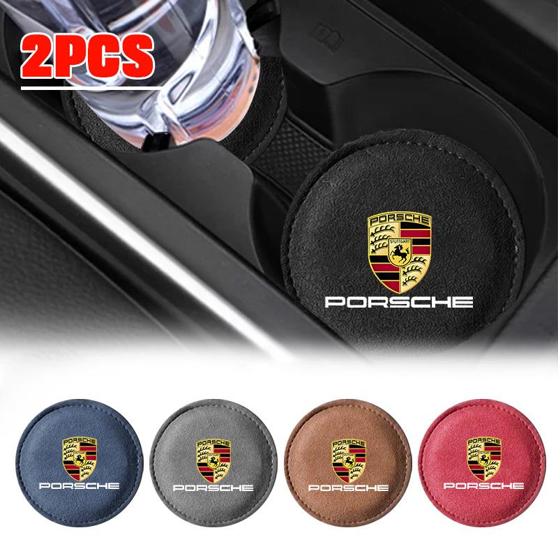 2PCS Car Coaster Mat Water Cup Slot Non-Slip Pads For Porsche Panamera Cayenne Taycan 911 718 Macan Carrera-GT 928 968 Accessory