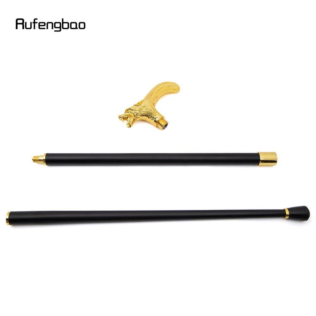 Bastón de Paseo Decorativo de Moda Cabeza de Lobo Dorado Mordiendo Bastón Elegante para Caballero Cosplay Pomo Báculo 92cm