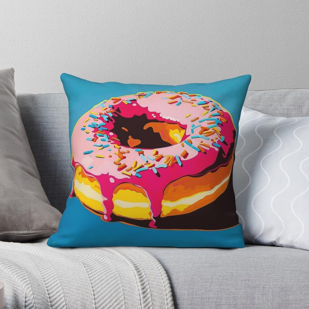 Iced Donut Pop Art Pillowcase Polyester Linen Velvet Creative Zip Decorative Throw Pillow Case Room Cushion Case