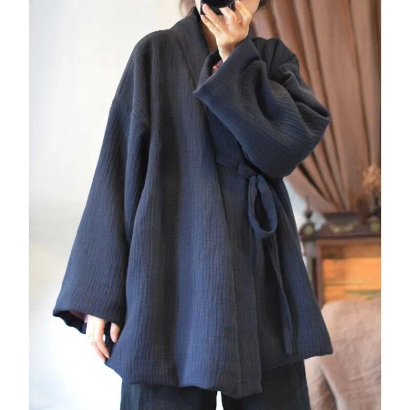 Johnature Winter Woman Linen Chinese Style Cotton Clothing Long Sleeves Solid Color Cotton Clothing