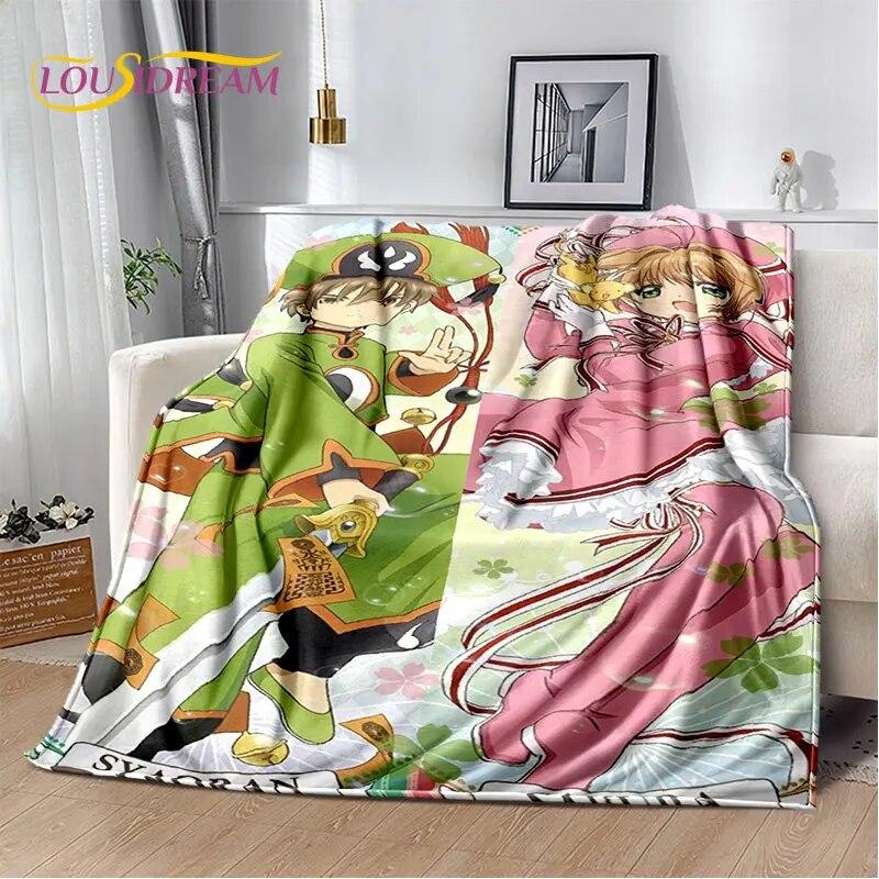 Cute Cartoon Cardcaptor Sakura Soft Plush Blanket,Flannel Blanket Throw Blanket for Living Room Bedroom Bed Sofa Picnic Cover 3D