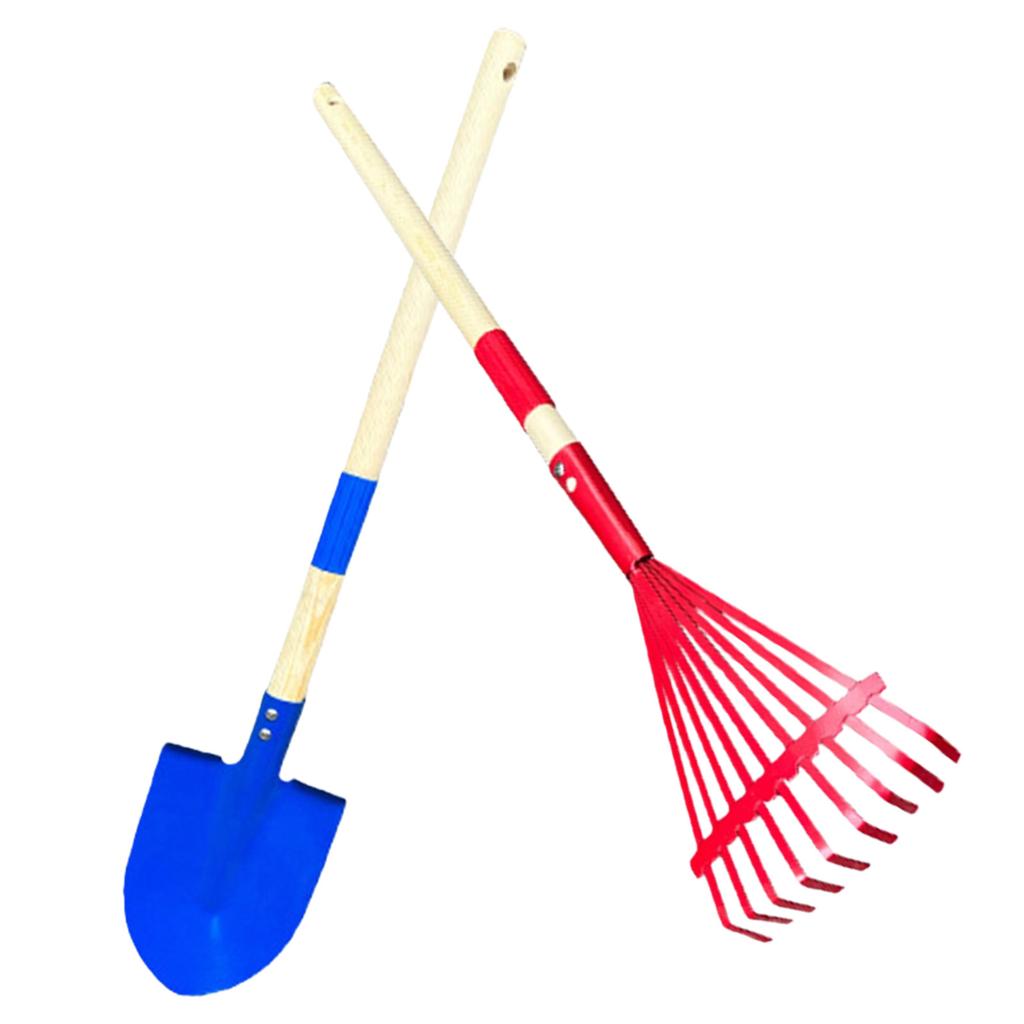 2Pcs Child Safe Wooden Rakes Shovel Set For Yard Work Sand Play Detachable Head Wooden Construction Gardening Toy