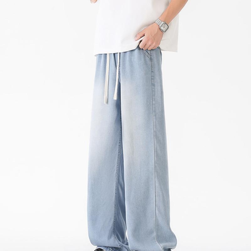 

Джинсы мужские из ледяного шелка, белые, с эффектом потертости, американские, летние, большого размера, тонкие, прямого кроя 5XL