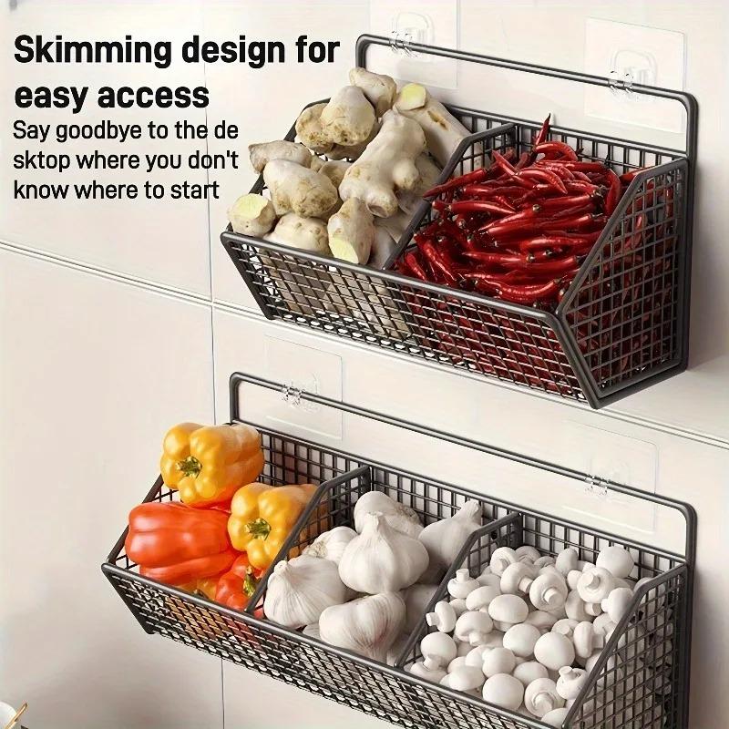 1PC with 2 Patches, Multi-function Kitchen Storage Rack, Punch-free Hanging Storage Rack, Wall Drain Basket Storage Rack