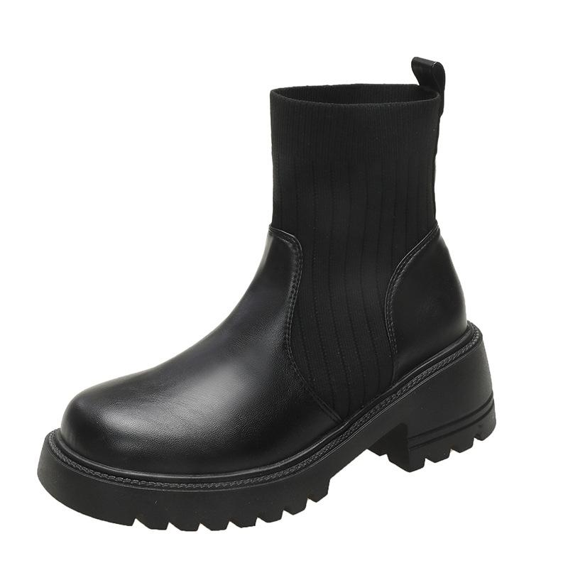 Socks boots women's autumn and winter new muffin thick-soled knitted splicing large size thin boots fashion boots women
