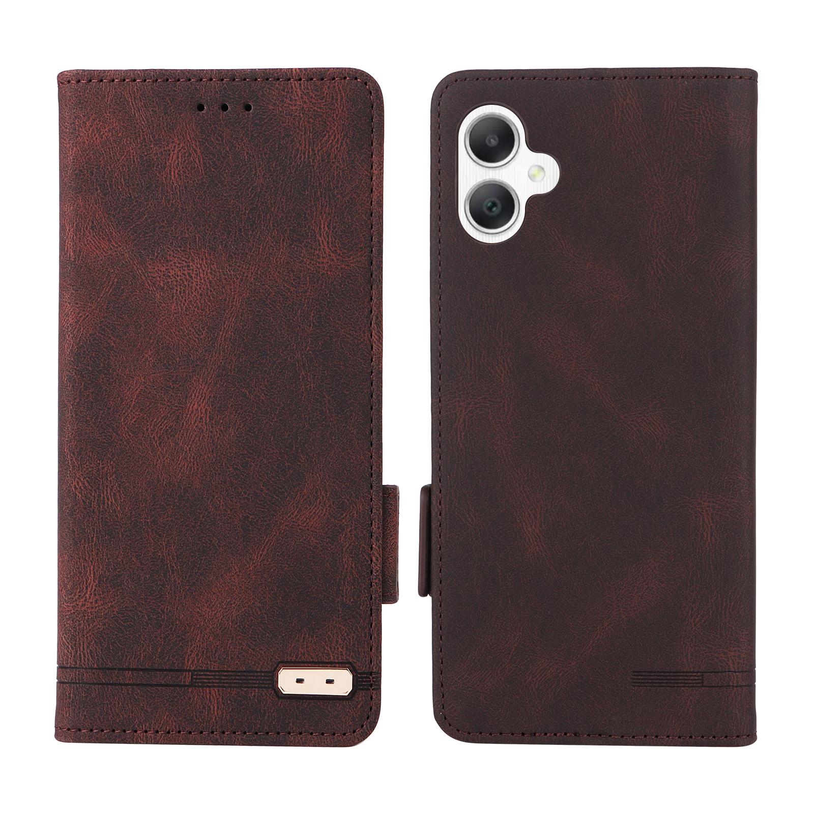 

Для Samsung Galaxy A06 5G Чохол Шкіряний Гаманець Відкидна Кришка для Телефону з Апаратною Декорацією Coffee