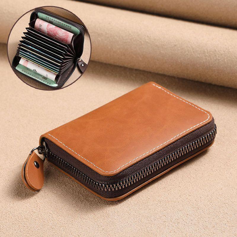 Men's Wallet PU Leather Credit Card Holder RFID Blocking Zipper Pocket Men Women Passport Card Bag Multi-card Zipper Coin Wallet