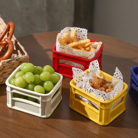 Creative Snack Bowl Mini Basket-Shaped Dish for Fruit Fries Multi-Purpose Small Ceramic