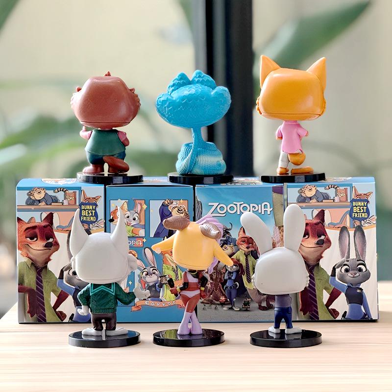 Zootopia Standing Pose 6-Piece Blind Box Figures: Rabbit & Fox Desktop Ornaments for Kids