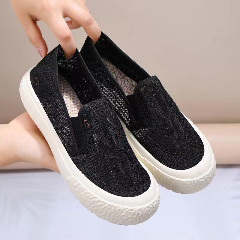 Shoes summer new lace mesh breathable fisherman shoes shallow mouth flat bottom casual thick sole student