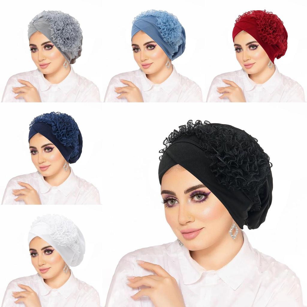 Pure Color Headscarf Hat With Floral Lace Design For Women Summer Winter Spring Fall