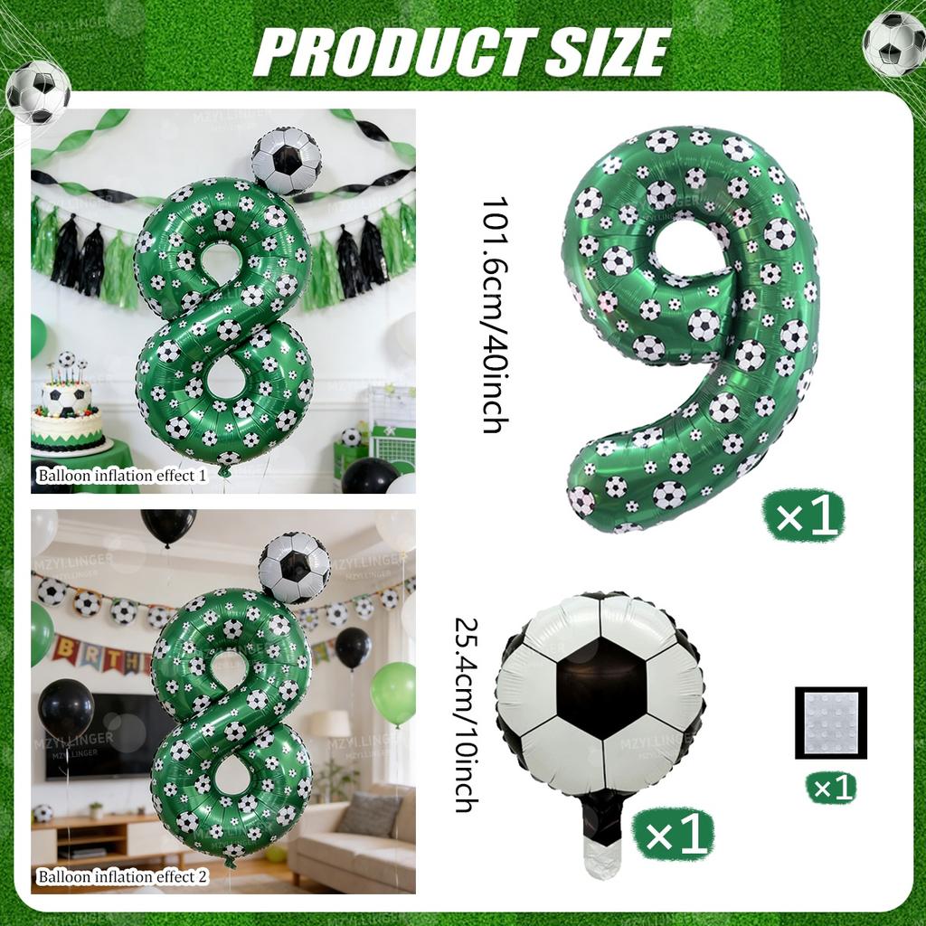 Football print number balloon set 0-9 mini football aluminum film balloons for birthday parties, anniversaries, event decoration