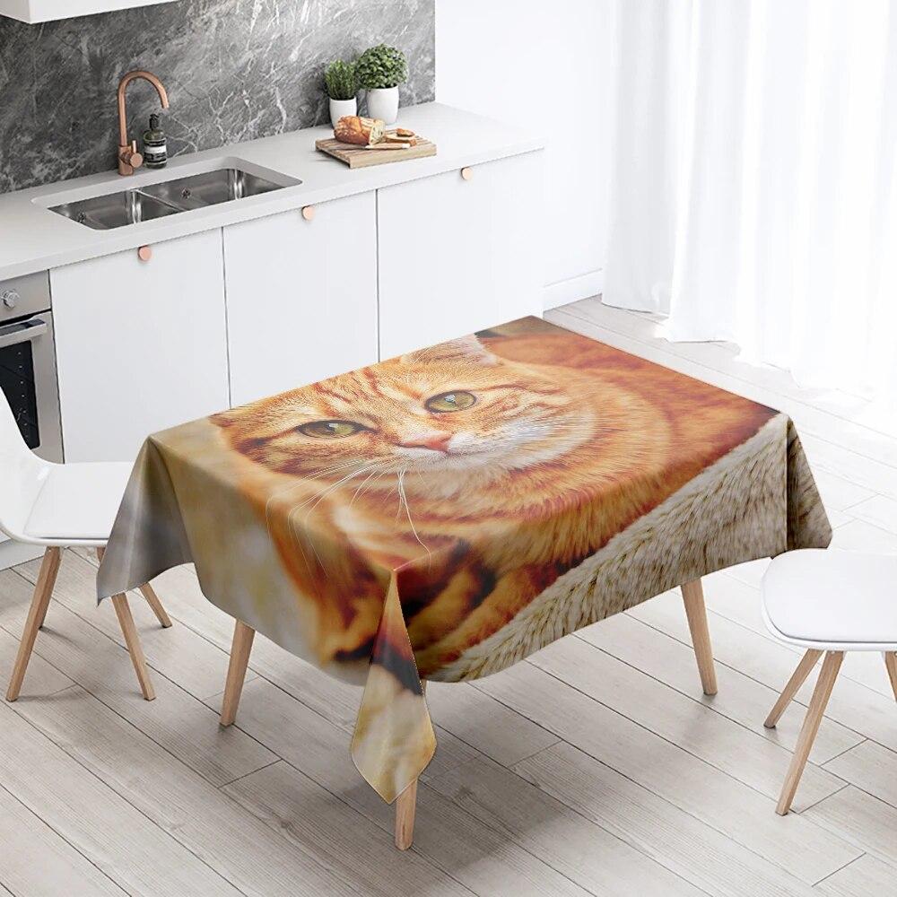 Sleeping Cat Tablecloth Cute Kitten  Anti-fouling and Waterproof Rectangular Kitchen Dining Table Home Decoration