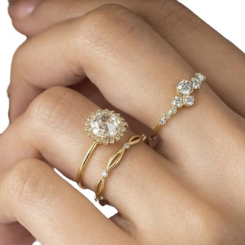 Zircon Ring Set Accessories Gold Full Diamond Bright Ladies Tail Ring