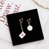 Korean Asymmetrical Playing Card Clock Earrings with Pearl Studs