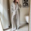 European and American Women's Clothing New Casual and Comfortable V-neck Long-sleeved Loose Cardigan High-waisted Wide-leg Pants Set