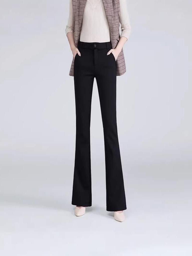 Women's High Waist Black Flared Trousers - Slimming Micro Flare Suit Pants for Spring & Autumn