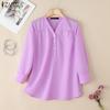 ZANZEA Women Casual V-Neck Solid Color Loose 3/4 Sleeve Blouse