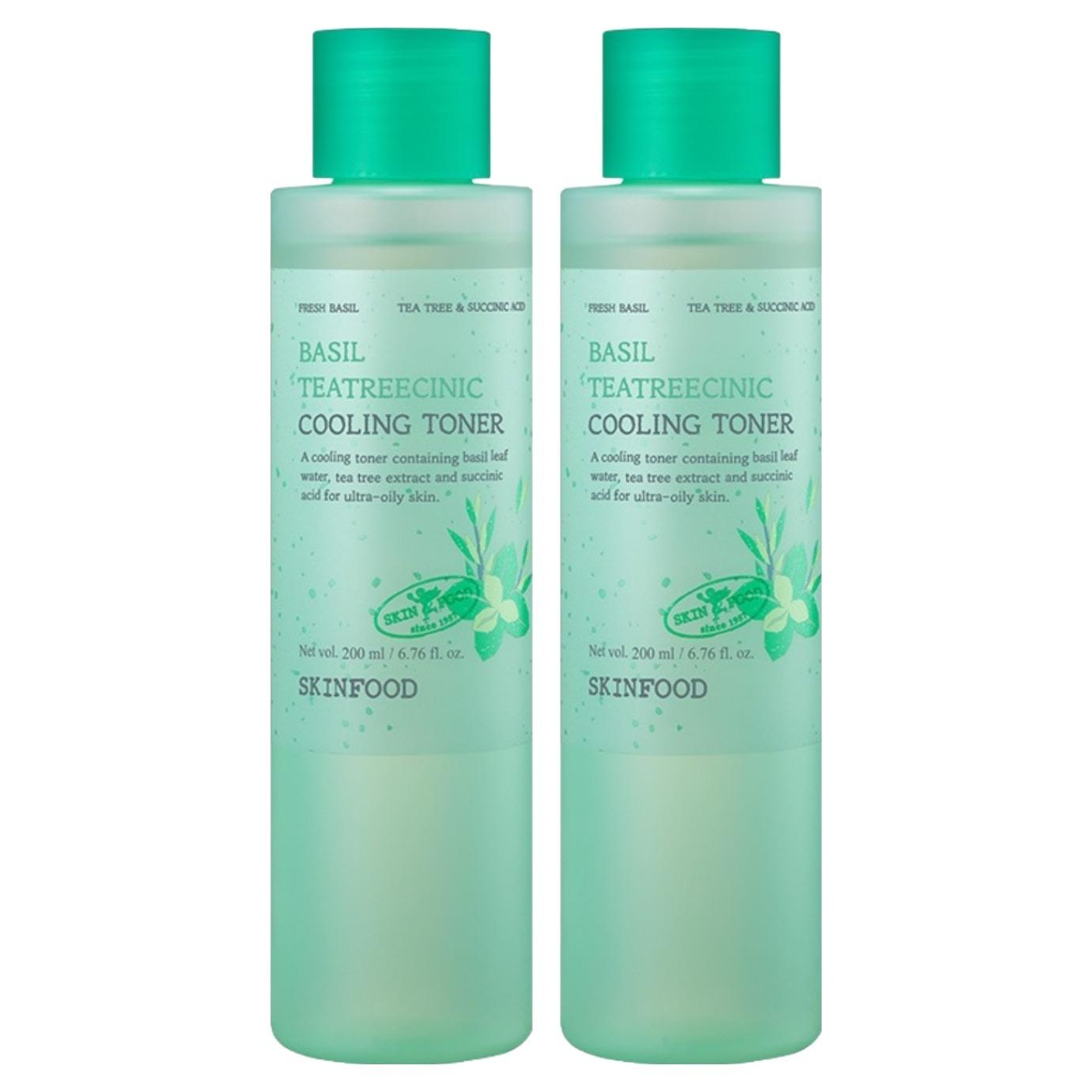 SKINFOOD Basil Teatree-Cinic Cooling Toner 200ml x 2-Pack - Sebum Control & Pore Soothing Face Refresher - Radiant Korean Skincare Bundle