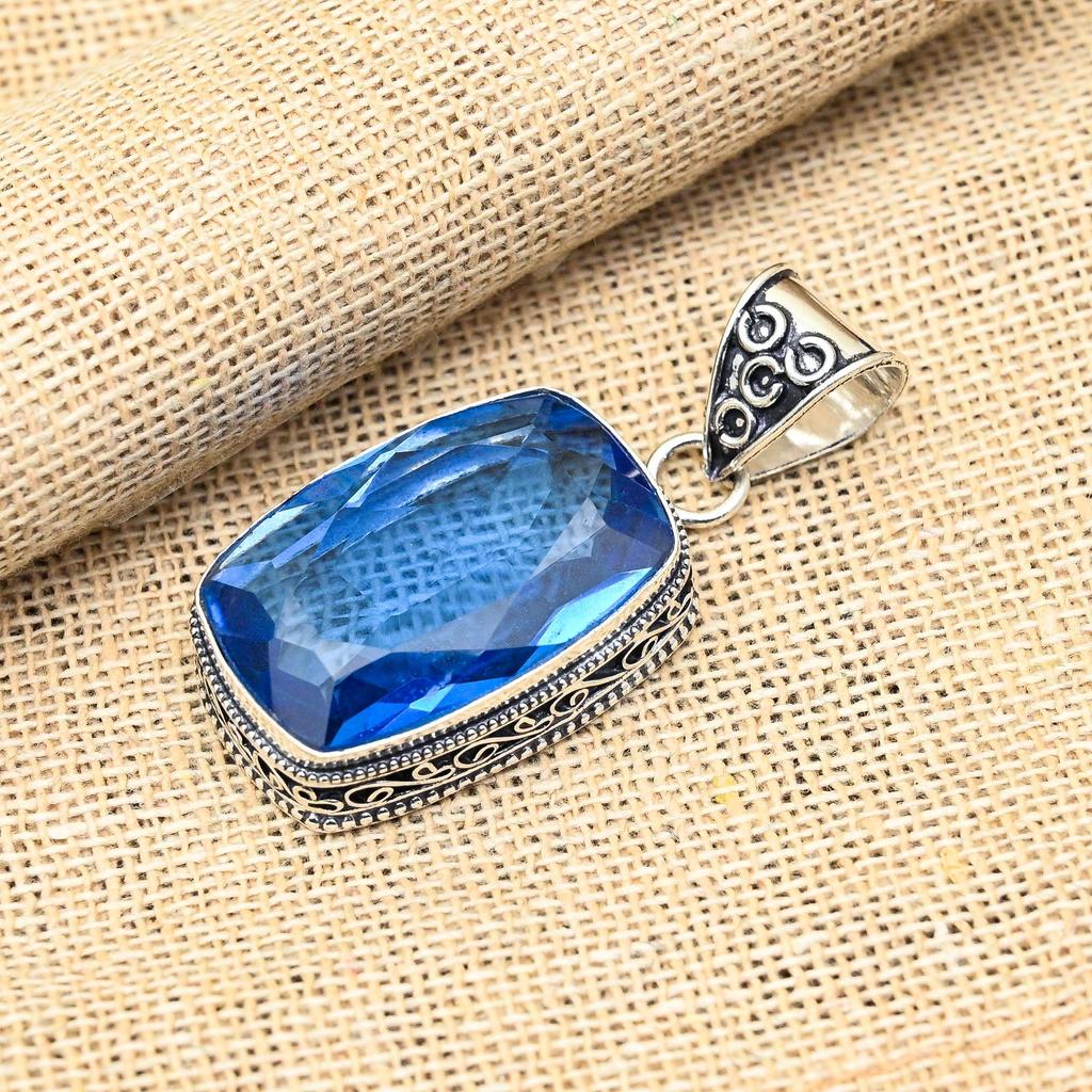 Tansanit Edelstein Handgefertigter 925 Sterling Silber Schmuck Exquisiter handgefertigter Anhänger für Sie