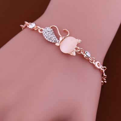 Precioso colgante de gato para mujer, brazalete con diamantes de imitación de ópalo, joyería de cadena
