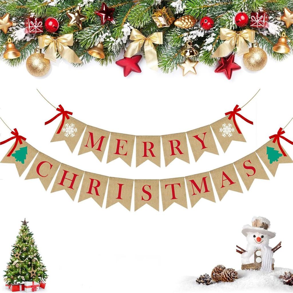 Merry Christmas Banner Christmas Sign Garlands Snowflake Christmas Tree Christmas Party Decorations Xmas Gift New Year