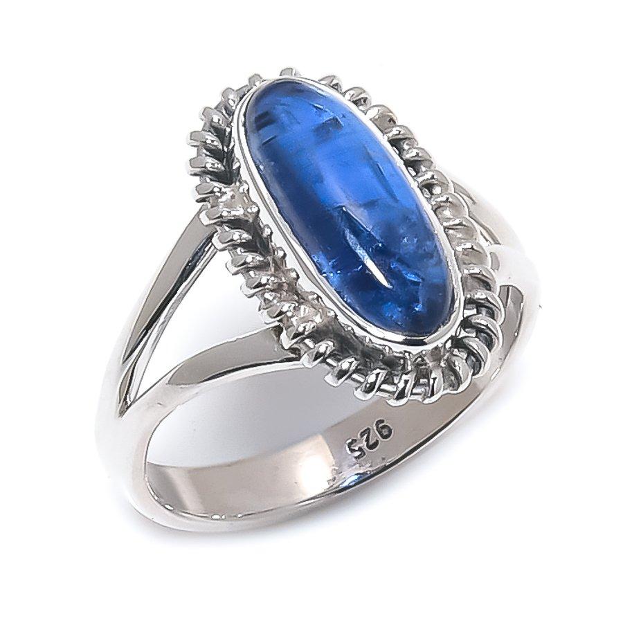 Natürlicher Blauer Kyanit Edelstein Handgefertigt 925 Massivsilber Schmuck Ring Größe 6 D9m99