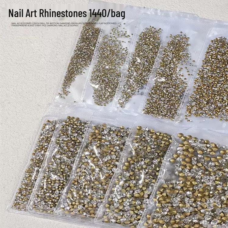3D Pointed Back Czech Rhinestones Nail Art Decorations - 1440 Pieces