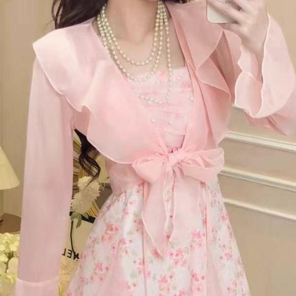 2026 Summer French Floral Lace Mesh Sling Dress - Beautiful Long Two-Piece Set