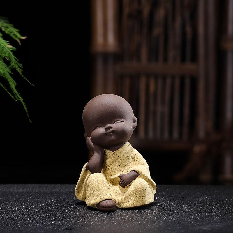 4Pcs Mini Monk Tea Pet Ornaments – Ceramic Zen Figurines for Tea Table, Bonsai, and Home Decoration