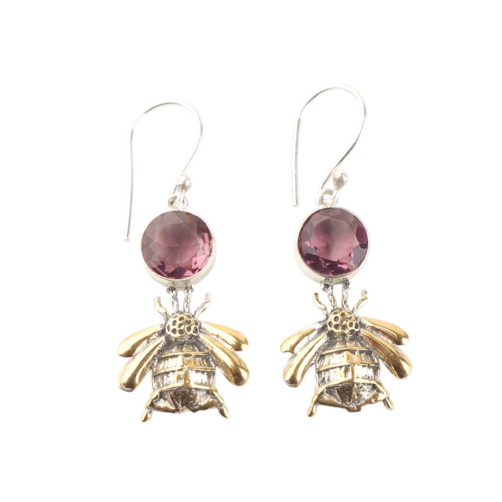 Natural Rhodolite Gemstone 925 Stamped Silver Jewelry Handmade Girls Earrings 2" EE-154-18