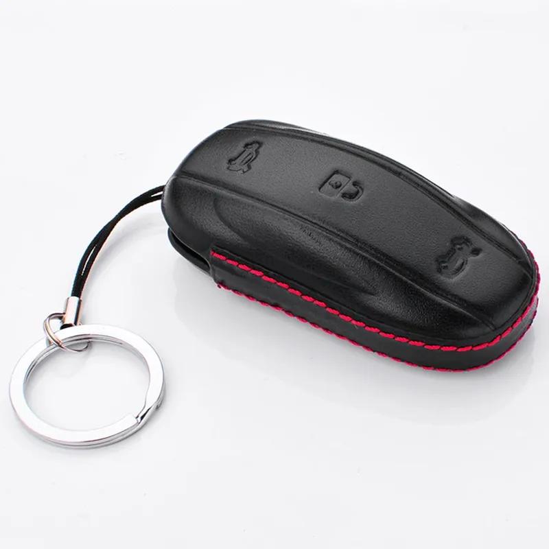 Car-Styling Real Leather Anti-Drop Key Case For Tesla Model X Protected Holder Automobile Remote Covers Shell Auto Accessories