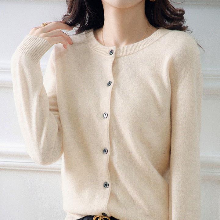 Podzimní Dámské Svetry Top s Dlouhým Rukávem Kardigany Svetr Kulatý Výstřih Pletené Kašmírové Kardigany Jednobarevné Jednořadé Dámské Svetry