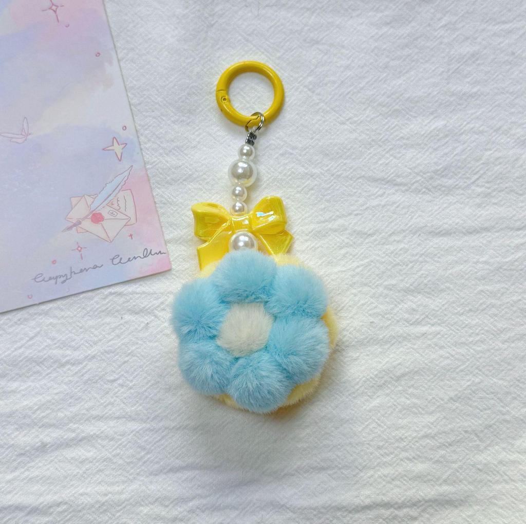 Cute Plush Flower Pom Pom Keychains - Charms for Backpacks and Bags