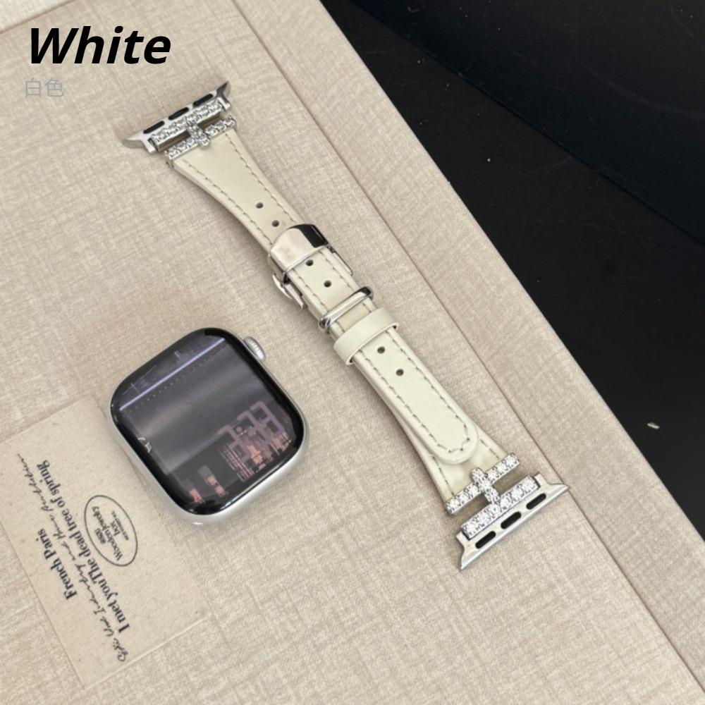 Luxury For Apple Watch Ultra 49mm Band H-Shaped Diamond Butterfly Buckle Leather Strap Suitable for iwatch Series 11/10/9/8/SE3 46/45/44/42/41/40/38mm