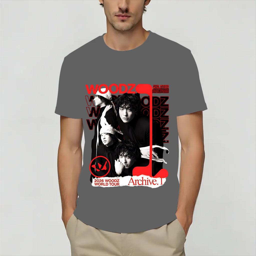2026 Woodz World Tour TShirts for Unisex Leisure Cotton Tee Shirt Crewneck Short Sleeve T Shirts Graphic Clothing