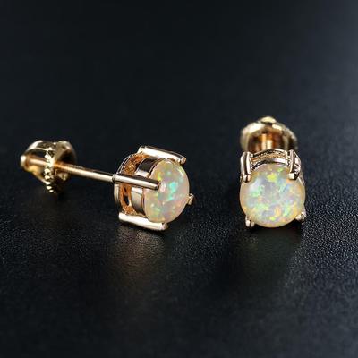 Auriu/argint/aur roz Culoare 6mm tăiat rotund alb/albastru/verde Cercei cu piatră de foc cu înșuruburi Cercei cu șuruburi