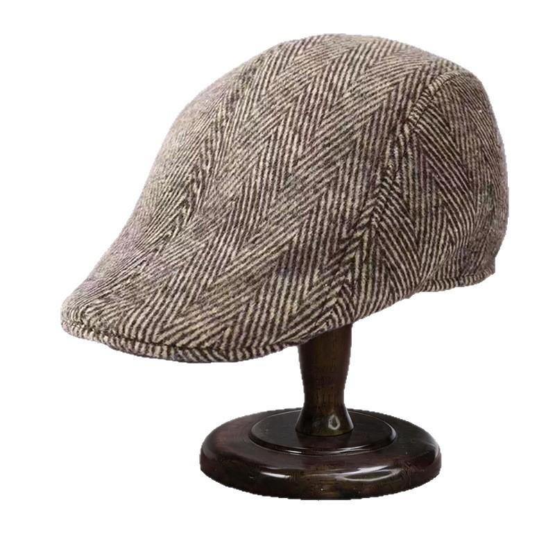 Autumn and winter retro warm forward hat men's literary beret striped simple forward hat casual hat