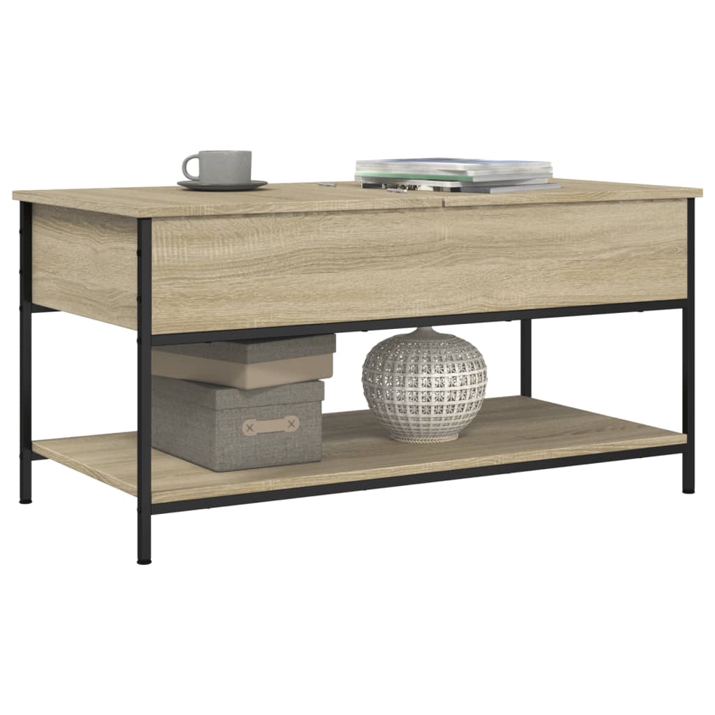 Coffee Table Sonoma Oak 100x50x50 cm Wood Based Material and Metal