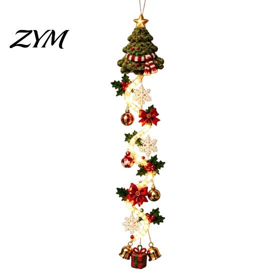 Light Up Seasonal Home Decor Glowing Christmas Door Hanger, Crochet Spiral Ornament with LED Lights, Snowman Santa Reindeer Entryway Festive