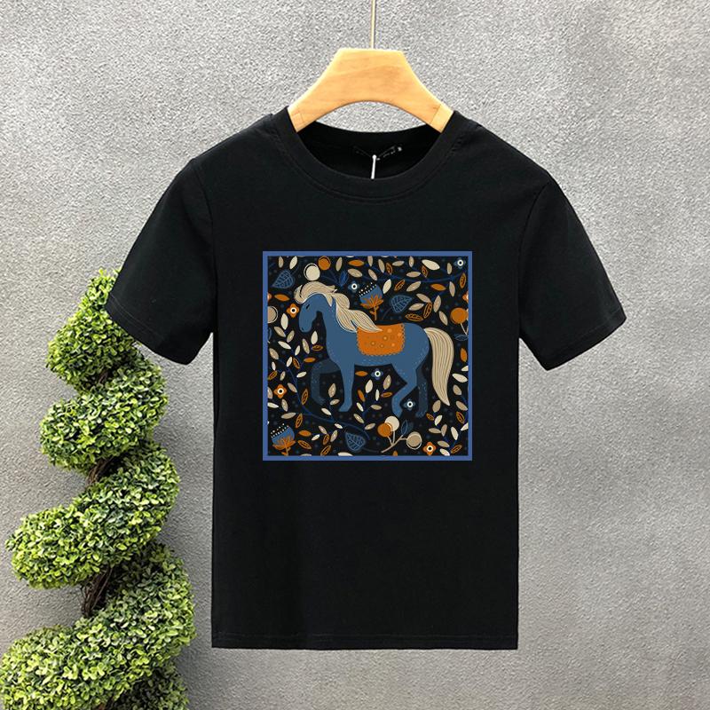 Cute Horse Style Luxury Brand Cotton Letter Print Couple Tees Summer Harajuku Men/Women Short Sleeve T-shirt Asian Size S-7XL