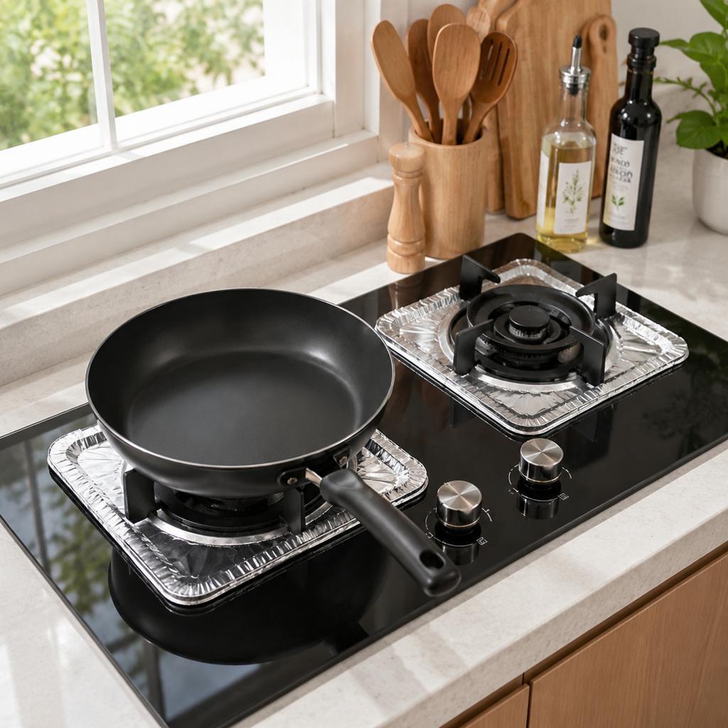Stove Aluminum Foil Burner Covers - High Temperature, Oil-, Disposable Liners for Easy Cleaning