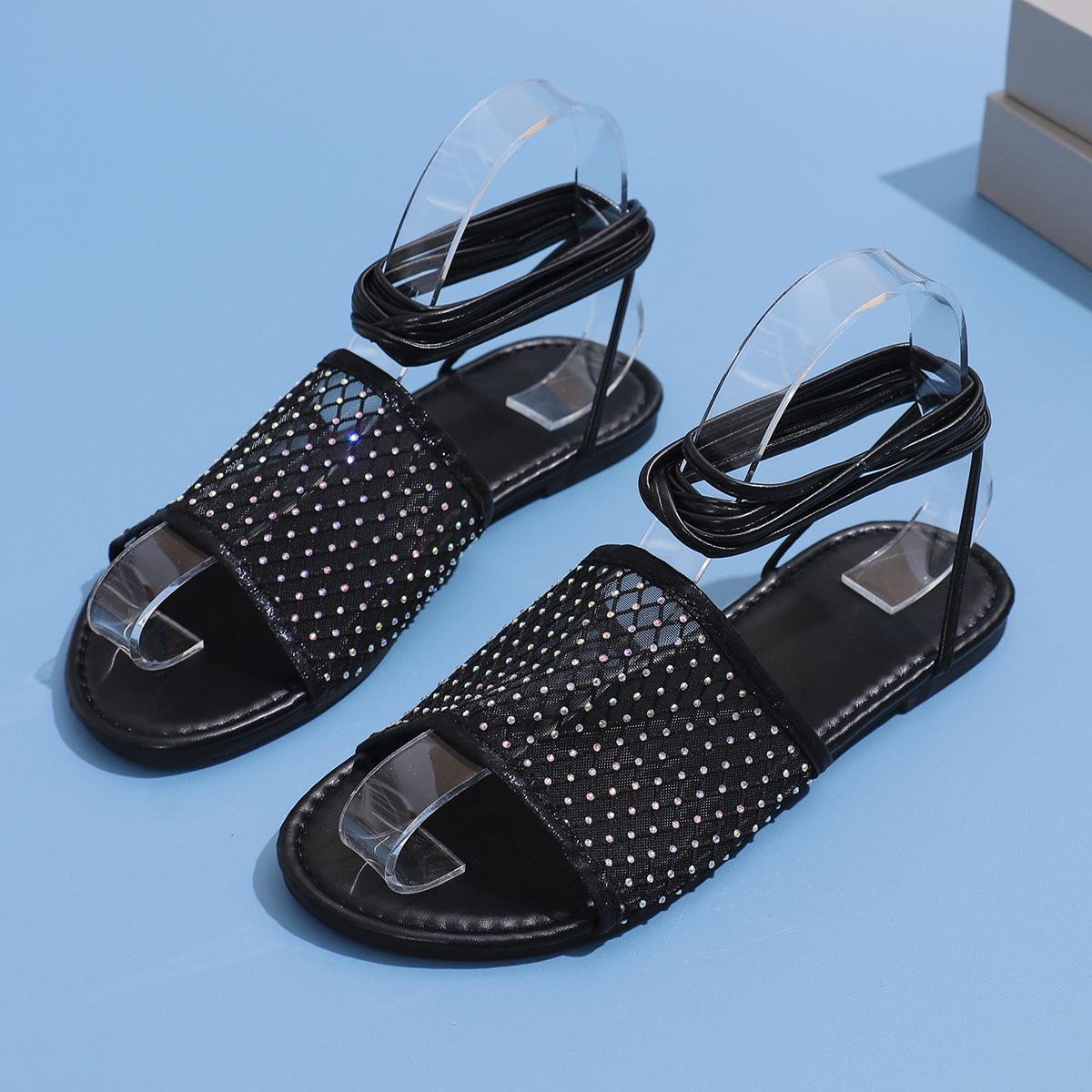 

Сандалии большого размера с ремешком на щиколотке, повседневная женская обувь на плоской подошве 43 чёрный